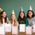 BOXOB Pink Bow Gift Bags 12pcs 8.27x6.3x3.15in Pink White Party Favor by Deal US