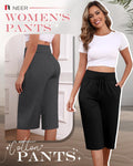 Neer Women's Capri Yoga Pants Wide Leg Drawstring Pockets Black Gray Small by Deal US