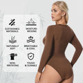 +MD Round Neck Bodysuit Long Sleeve Slimming Waist Coffee Size M by Deal US