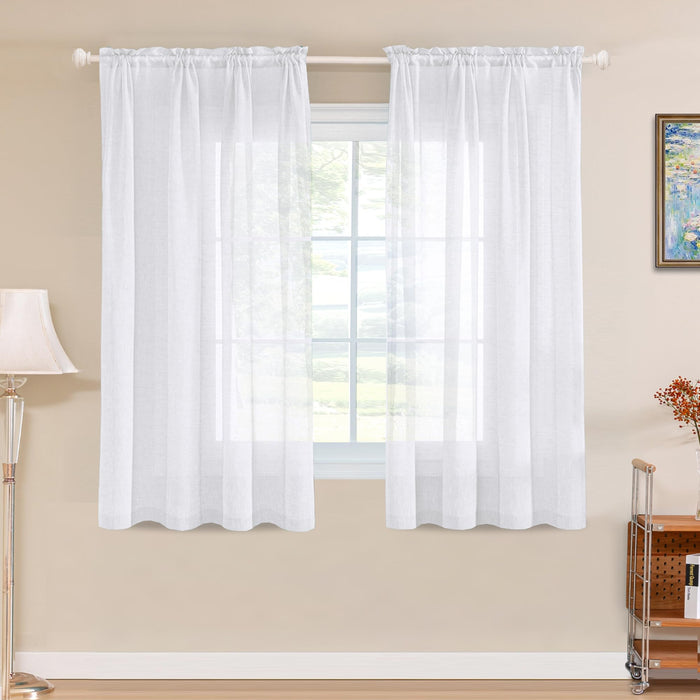Turquoize Linen Sheer Rod Pocket Curtains 52x63in Set of 2 Pure White by Deal US