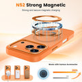 Magnetic Ring Stand Case for iPhone 17 Pro Orange Military-Grade Anti-Scratch Translucent Matte Cover by Merch Section