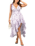 EYWOL Women's V Neck Boho Floral Chiffon Wedding Guest Dress Purple Size L by Deal US