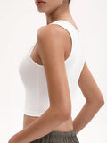 MOSSROZZ Crop Tank Top White Ribbed Athletic Slim Fit Wide Strap Size M by Deal US