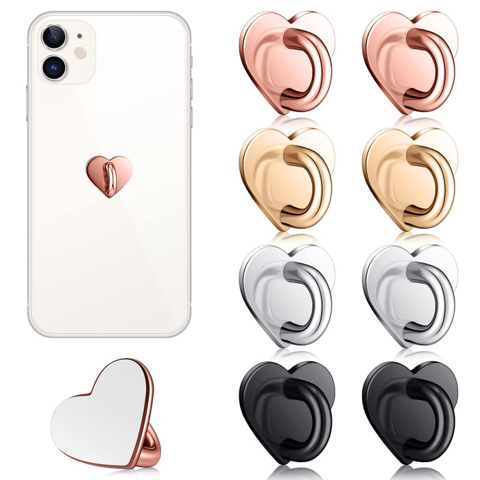 Phone Finger Ring Grips 8 Pack — Adhesive Heart Hook Loop Stand for DIY Hanging,
