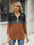 TICTICMISS Women's V Neck 3/4 Sleeve Zipper Polo Shirt Black-Charcoal-Brown L by Deal US