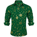 DiBanGu Mens Christmas Long Sleeve Button Down Shirt Green Gold Snowflake Size S by Deal US