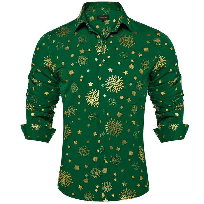 DiBanGu Mens Christmas Long Sleeve Button Down Shirt Green Gold Snowflake Size S by Deal US