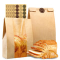 50 Pcs Kraft Paper Bread Bags with Window 13.7x8.3x3.7in + Seal Stickers by Deal US