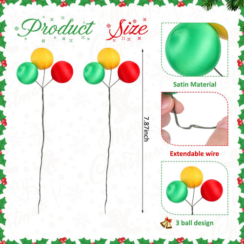 Suncalla Christmas Tree Ball Picks Satin Red Green Gold 7.9'' 12 Pcs by Deal US