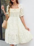 Gardenwed Womens Square Neck Midi Dress Smocked Bodice Puff Sleeves Beige Size M by Deal US