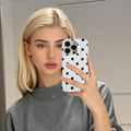 Cute Aesthetic Polka Dot Case for iPhone 15 White Raised Edge Protection Soft Anti-Scratch Back Slim Glossy by Merch Section
