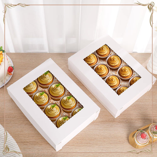 JCD 12pcs Cake Boxes 14x10x4in White Bakery Window Quarter Sheet by Deal US