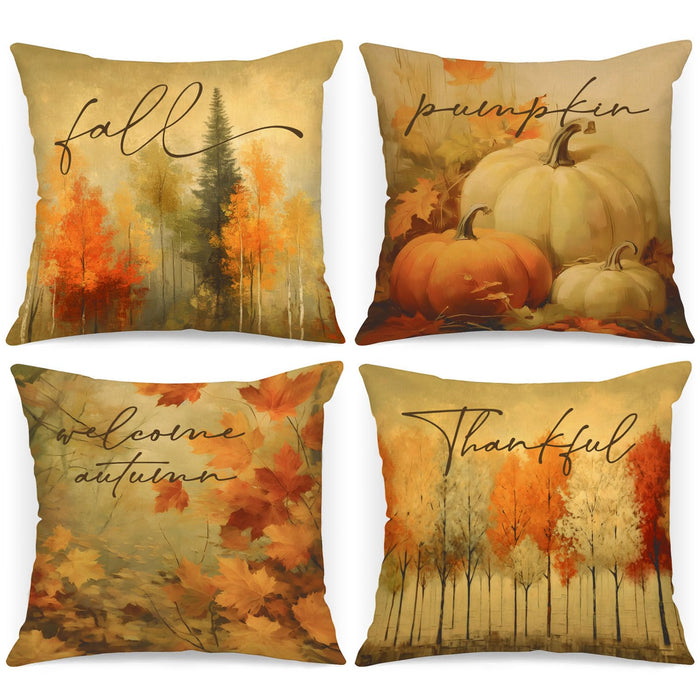 Benjia 20x20 Throw Pillow Covers Set of 4 Watercolor Forest Pumpkin Autumn by Deal US