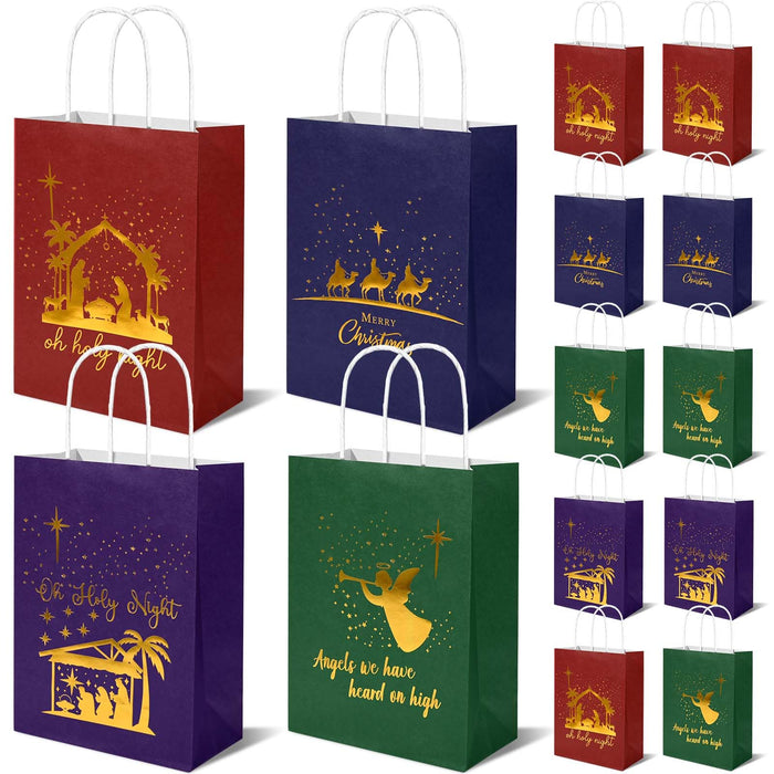 Bolsome 24Pcs Christmas Nativity Gift Bags Red Green Blue Gold Foil by Deal US