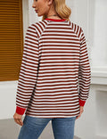 Misyula Style Plus Size Striped Crewneck Sweatshirt Red Brown Size XXL by Deal US