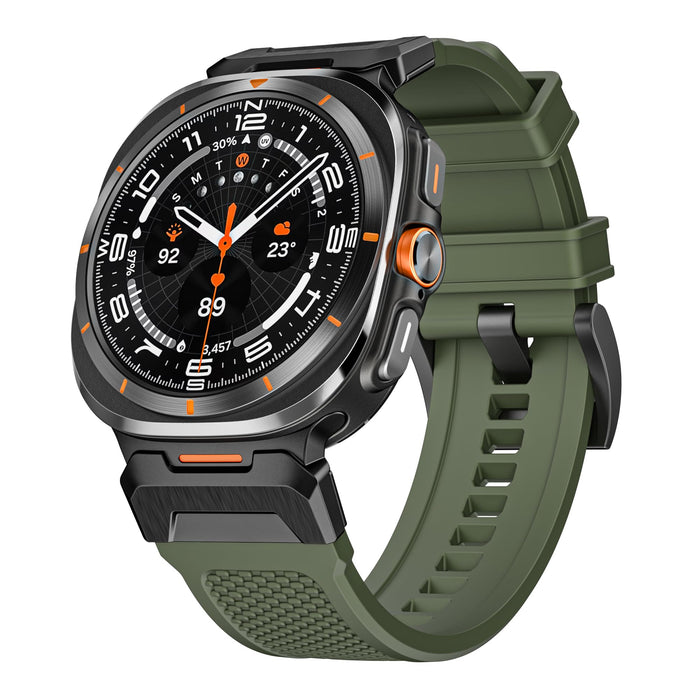 BOVIPO FKM Rubber Band for Samsung Galaxy Watch 7 Ultra 47mm Black-Green by Deal US