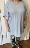 ATHMILE Womens Oversized V Neck T Shirt Ice Blue Casual Soft Size M