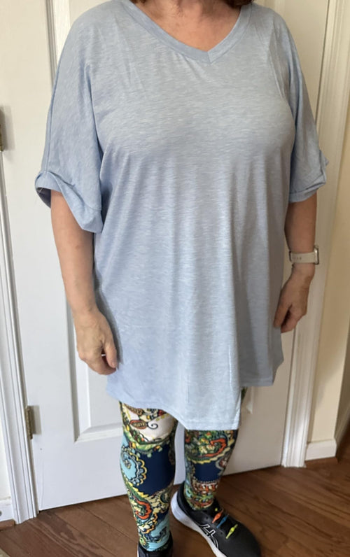 ATHMILE Womens Oversized V Neck T Shirt Ice Blue Casual Soft Size M by Deal US