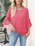 CiCiBird Women Chiffon Floral Blouse 3/4 Ruffle Sleeve Pink Size XXL by Deal US