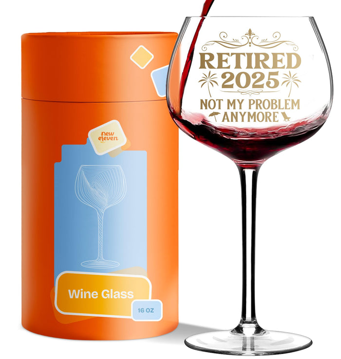 NewEleven 16oz Retired 2025 White Wine Glass Retirement Gift Woman Coworker by Deal US