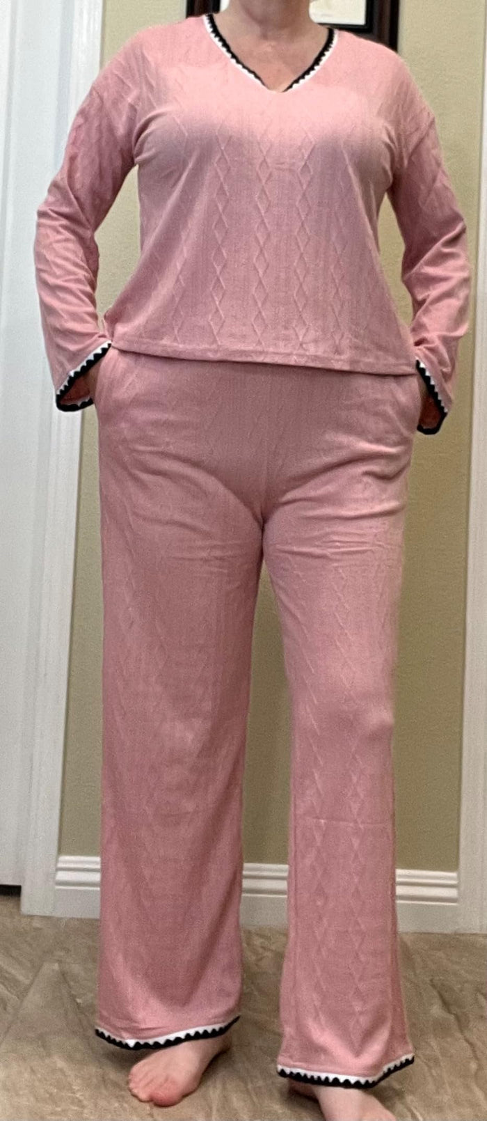 GUOLEZEEV Womens 2 Piece Lounge Set Long Sleeve Color Block Pajamas Pink XL by Deal US