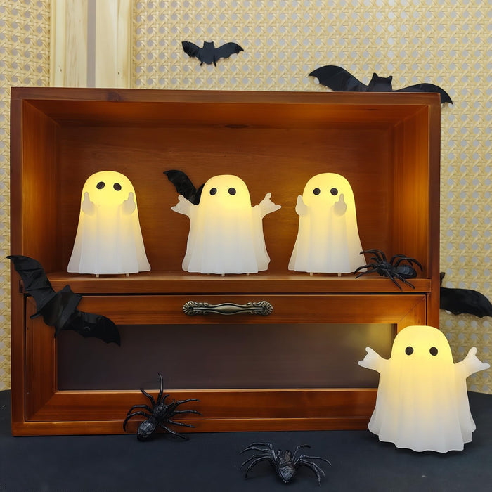 Nafhone Halloween Ghost Flameless LED Candles 4 Pack Real Wax White 8x7cm by Deal US