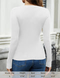 Amoretu Womens Long Sleeve V Neck Henley Ribbed Side Ruched Top White Size L by Deal US