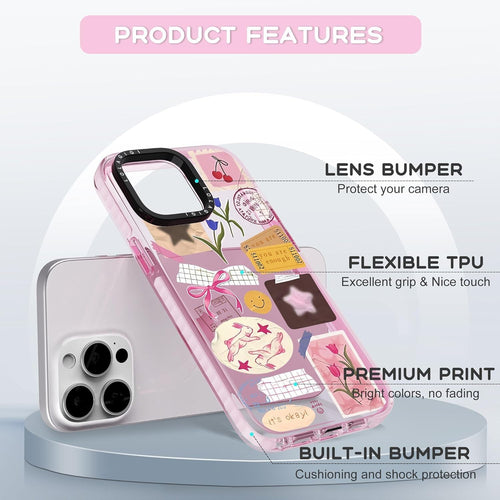 Cute Pink Art Collage Print Case for iPhone 17 Kawaii Cartoon Pattern Soft TPU by Merch Section