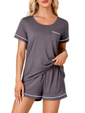 Rooscier Women's Cotton Pajama Set Scoop Neck Pocket Top Shorts Gray Size S by Deal US