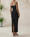 dowerme Women's Summer Bodycon Dress Spaghetti Straps Scoop Neck Black White XXL by Deal US
