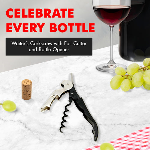 Chef Craft Select Waiters Corkscrew Foil Cutter Bottle Opener 5in Black by Deal US