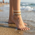 4 PCS Beach Summer Ankle Bracelets for Women, Adjustable Boho Anklets for Women,