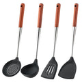 FJNATINH Silicone Spatula Turner Ladle Skimmer Set Stainless Steel Wood 4Pc by Deal US