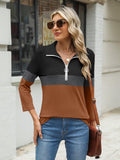 TICTICMISS Women's V Neck 3/4 Sleeve Zipper Polo Shirt Black-Charcoal-Brown L by Deal US