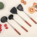 FJNATINH Silicone Spatula Turner Ladle Skimmer Set Stainless Steel Wood 4Pc by Deal US