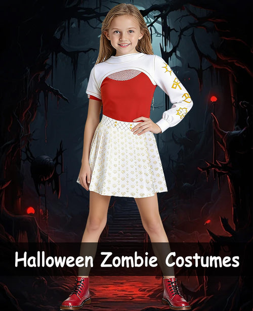 ACLGCSU Girls Zombie Cheerleader Costume 3PCS White Skirt Size 5-6 Years by Deal US
