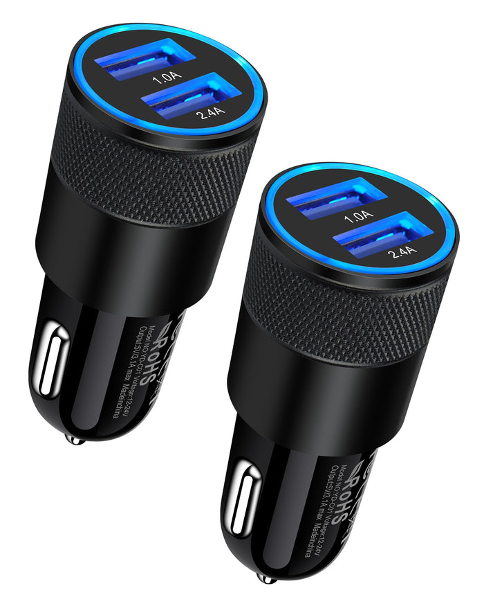 Port USB Car Charger 2 Pack — 3.4A Fast Charge for iPhone 17/16/15/14, Samsung G