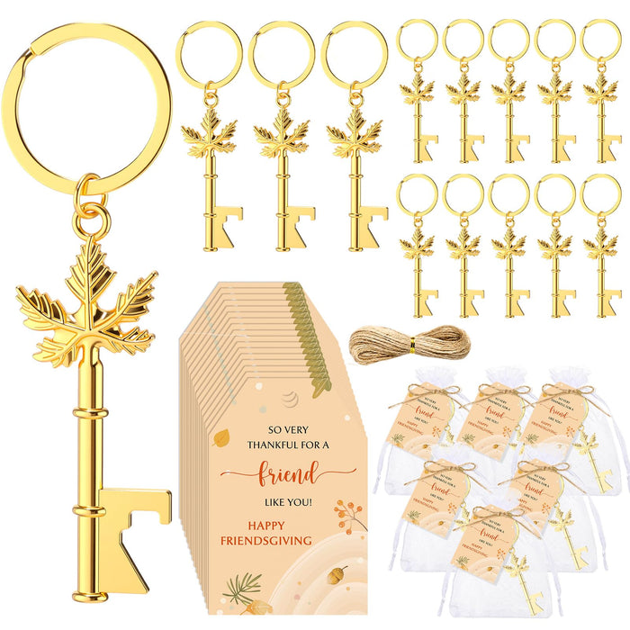 Yiyiring 24 Sets Thanksgiving Party Maple Leaf Keychain Bottle Opener Gold by Deal US
