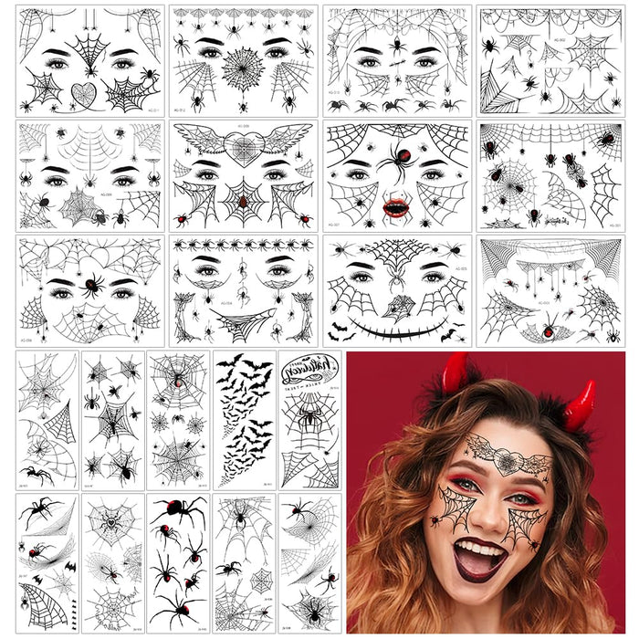 FANOST 22 Halloween Spider Face Temporary Tattoos Kids Adults Cosplay Stickers by Deal US