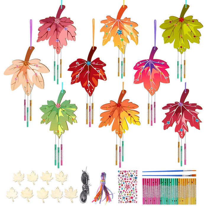 SRIZIAN 9 Pack Maple Leaf Wind Chimes Kit DIY Wood Crafts Kids Autumn Party by Deal US