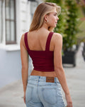 Abardsion Women's Sexy Sleeveless Strappy Skinny Crop Tank Top Burgundy Size L by Deal US