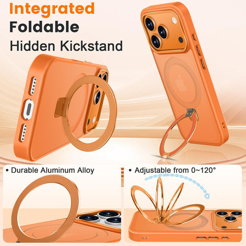 Magnetic Ring Stand Case for iPhone 17 Pro Orange Military-Grade Anti-Scratch Translucent Matte Cover by Merch Section