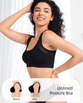 Upushall Front Closure Posture Bra Wireless Full Coverage Black Size 2XL by Deal US