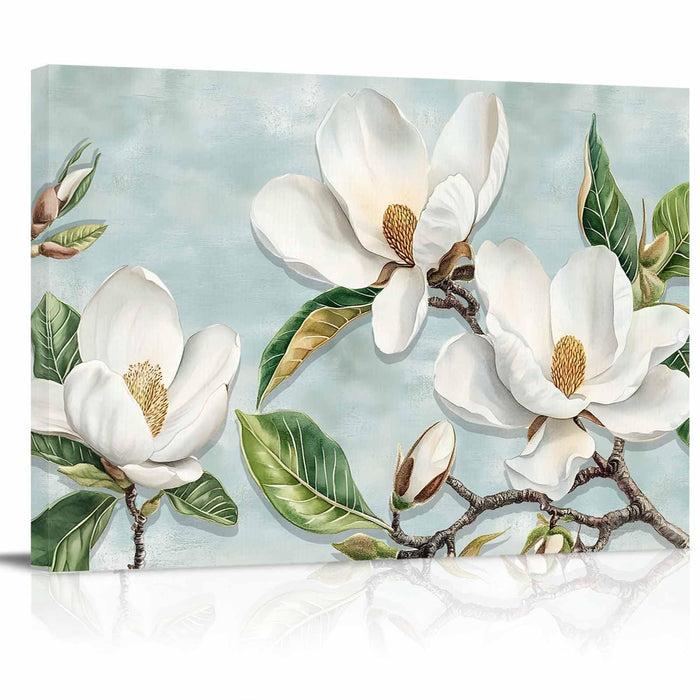 Prime Leader Vintage Framed Canvas Art White Magnolia Flower 12x18 by Deal US