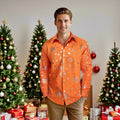 DiBanGu Mens Christmas Long Sleeve Button Down Shirt Orange Silver Size XX-Large by Deal US