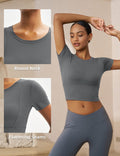 MAGCOMSEN Womens Crop Workout Top Yoga Athletic Short Sleeve Gray Size XS by Deal US