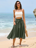 Poplab Women's Elastic High Waist Pleated A-Line Midi Skirt Army Green Size 2XL by Deal US