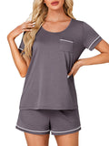 Rooscier Women's Cotton Pajama Set Scoop Neck Pocket Top Shorts Gray Size S by Deal US