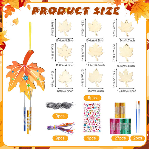 SRIZIAN 9 Pack Maple Leaf Wind Chimes Kit DIY Wood Crafts Kids Autumn Party by Deal US