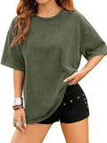 Remidoo Womens Oversized T Shirt Acid Wash Vintage Loose Fit Tee Army Green XL by Deal US
